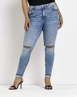 River Island Plus ripped bum sculpt skinny jeans Blue Best