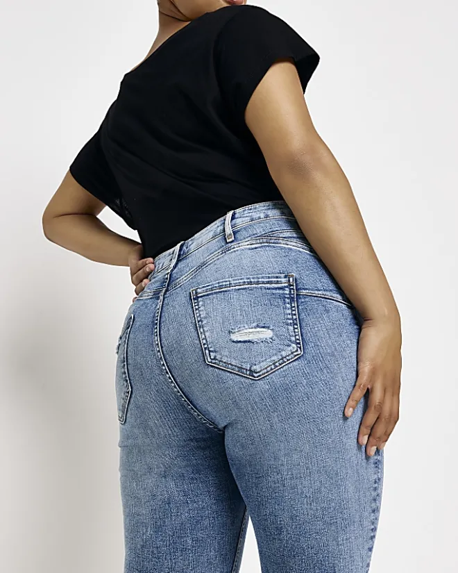 River Island Plus ripped bum sculpt skinny jeans Blue Best