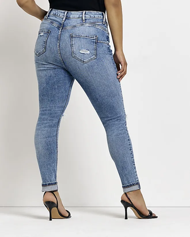 River Island Plus ripped bum sculpt skinny jeans Blue Best