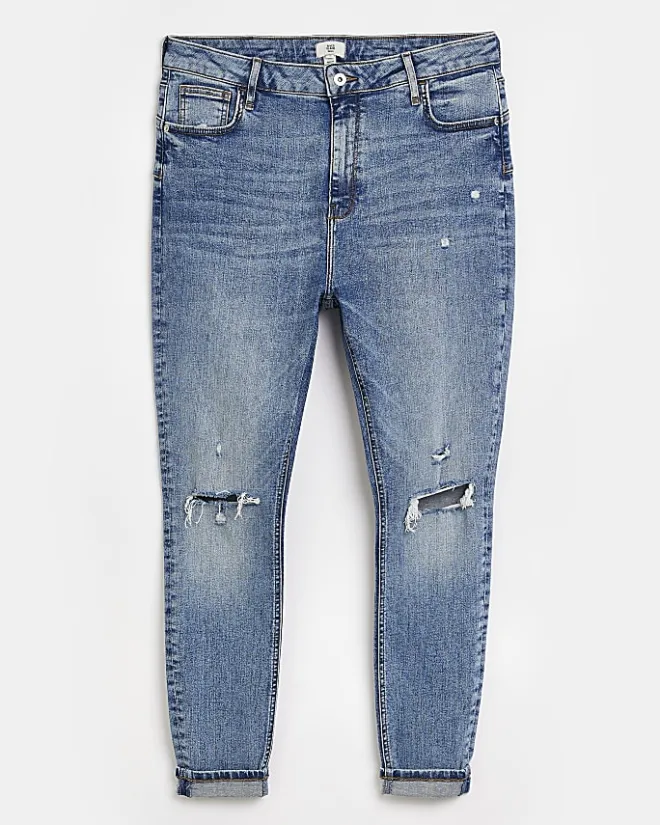 River Island Plus ripped bum sculpt skinny jeans Blue Best