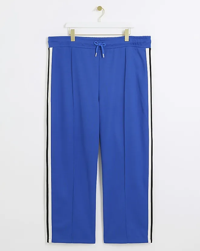 River Island Plus side stripe wide leg joggers Blue Fashion