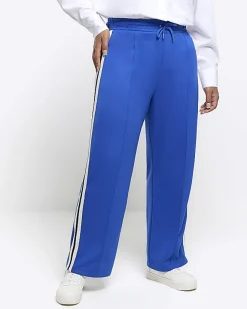 River Island Plus side stripe wide leg joggers Blue Fashion