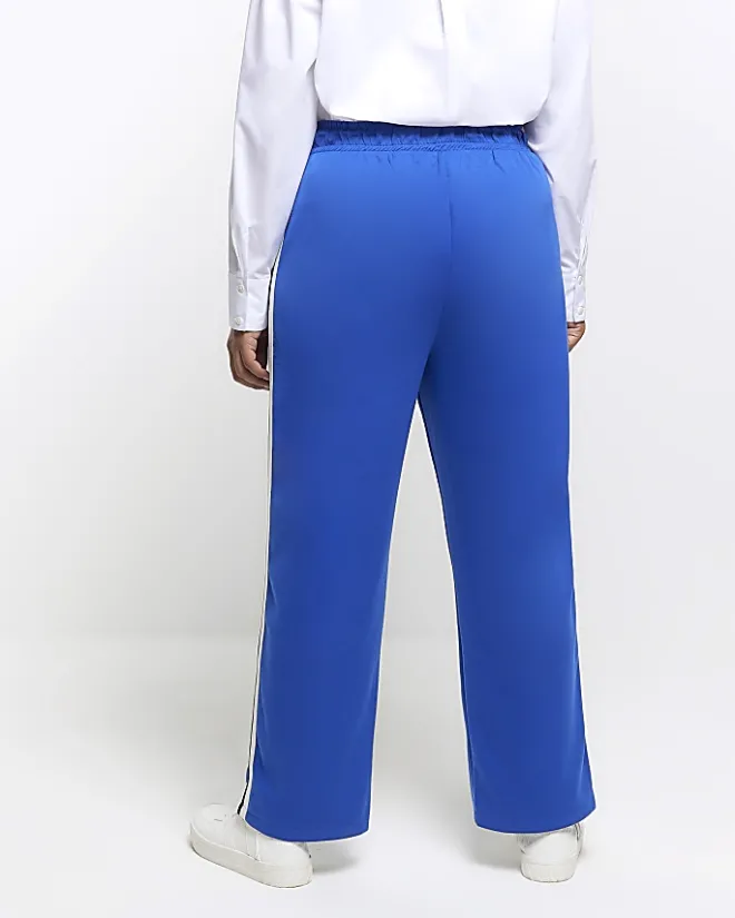 River Island Plus side stripe wide leg joggers Blue Fashion