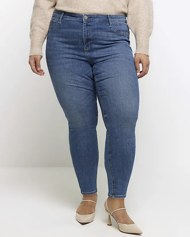 River Island Plus skinny fit bum sculpt jeans Blue Sale