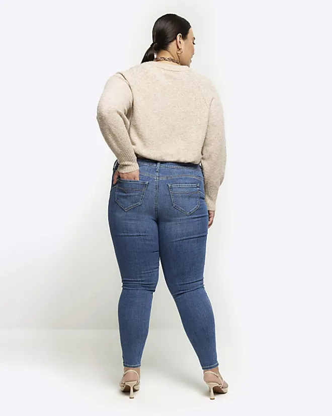 River Island Plus skinny fit bum sculpt jeans Blue Sale