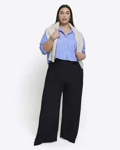 River Island Plus stripe crop shirt Blue Discount