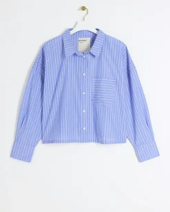 River Island Plus stripe crop shirt Blue Discount