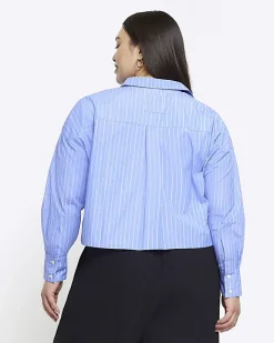 River Island Plus stripe crop shirt Blue Discount