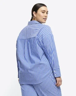 River Island Plus stripe long sleeve shirt Blue Online
