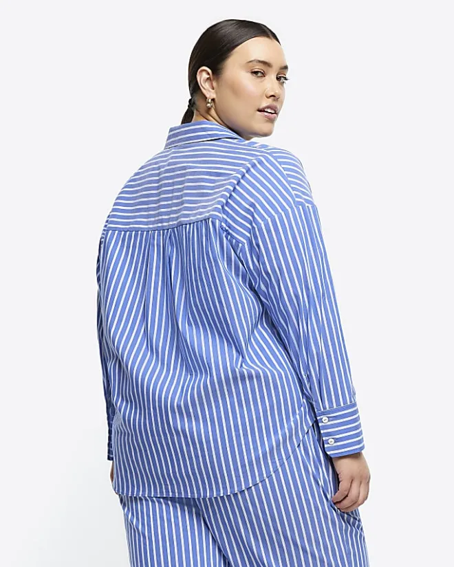 River Island Plus stripe long sleeve shirt Blue Online
