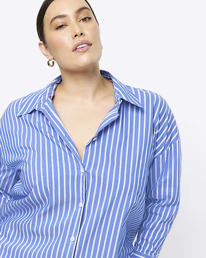 River Island Plus stripe long sleeve shirt Blue Online