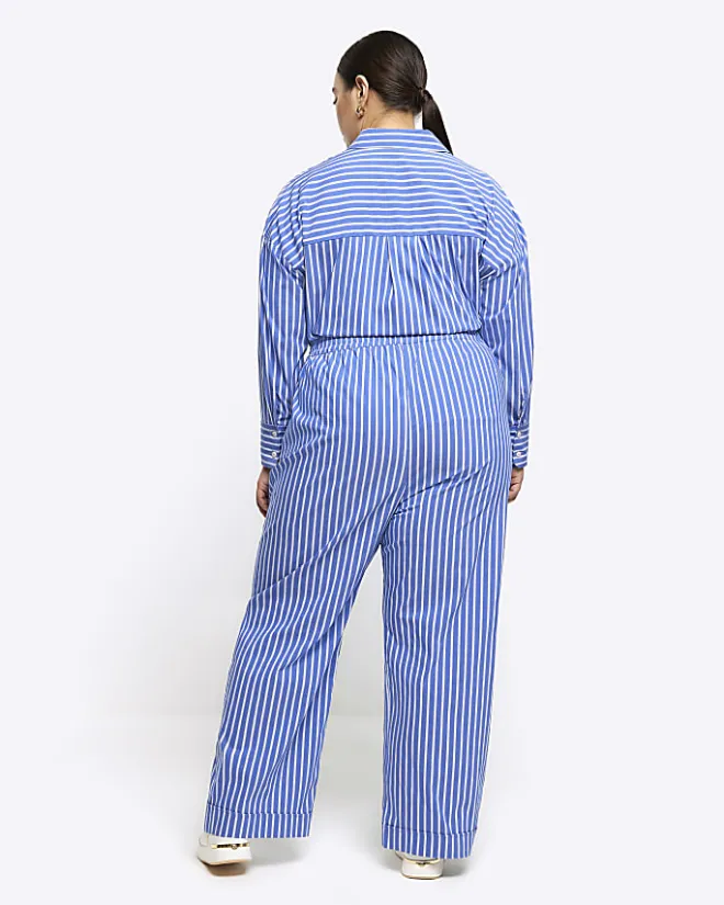River Island Plus stripe poplin pull on trousers Blue Best