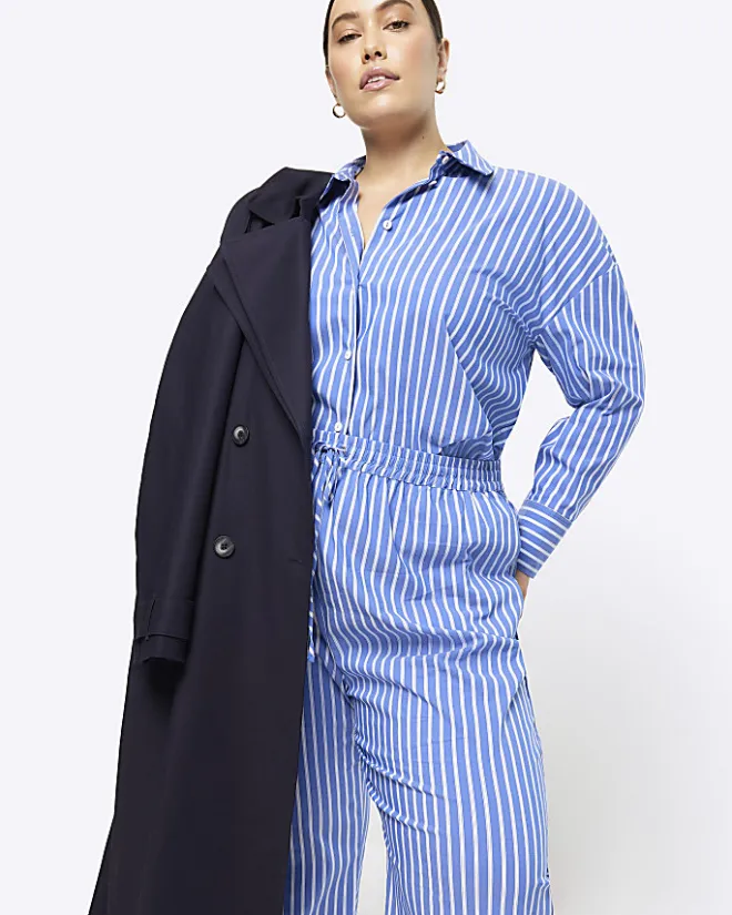 River Island Plus stripe poplin pull on trousers Blue Best
