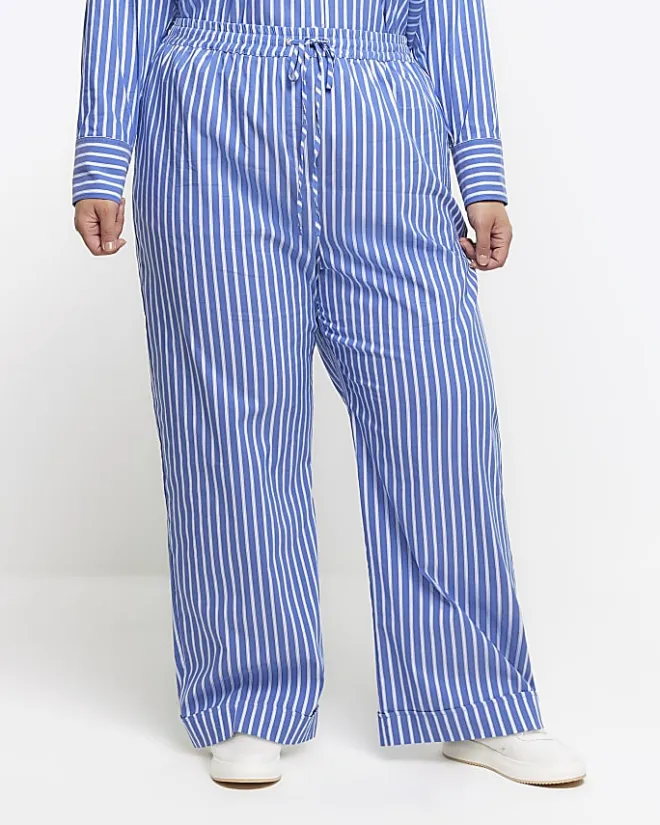 River Island Plus stripe poplin pull on trousers Blue Best