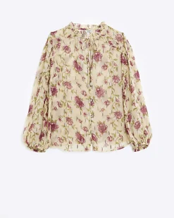 River Island Plus chiffon floral blouse Cream Hot