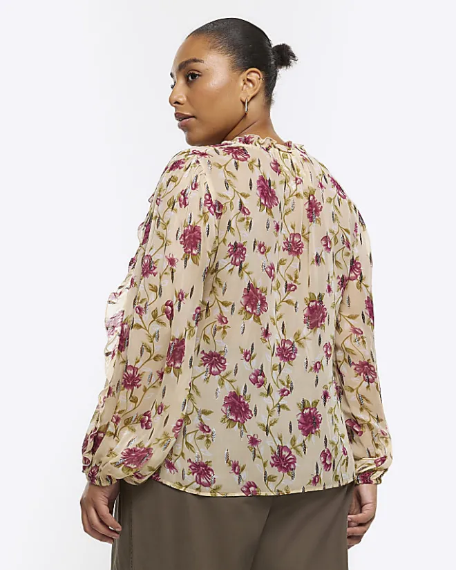 River Island Plus chiffon floral blouse Cream Hot
