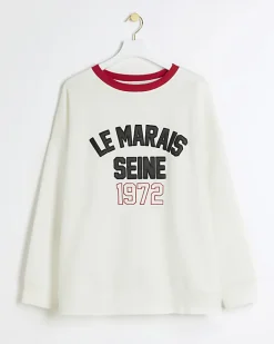 River Island Plus embroidered sweatshirt Cream Sale