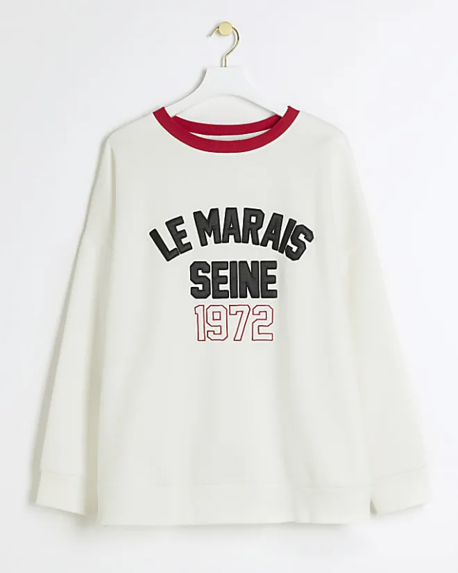 River Island Plus embroidered sweatshirt Cream Sale