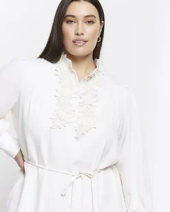 River Island Plus floral tie waist shift mini dress Cream Discount