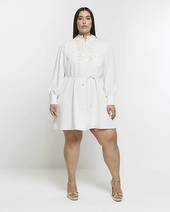 River Island Plus floral tie waist shift mini dress Cream Discount