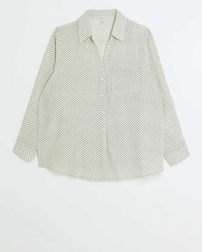 River Island Plus geometric print shirt Cream Sale