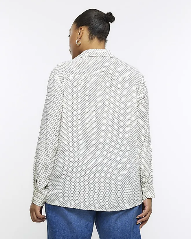 River Island Plus geometric print shirt Cream Sale