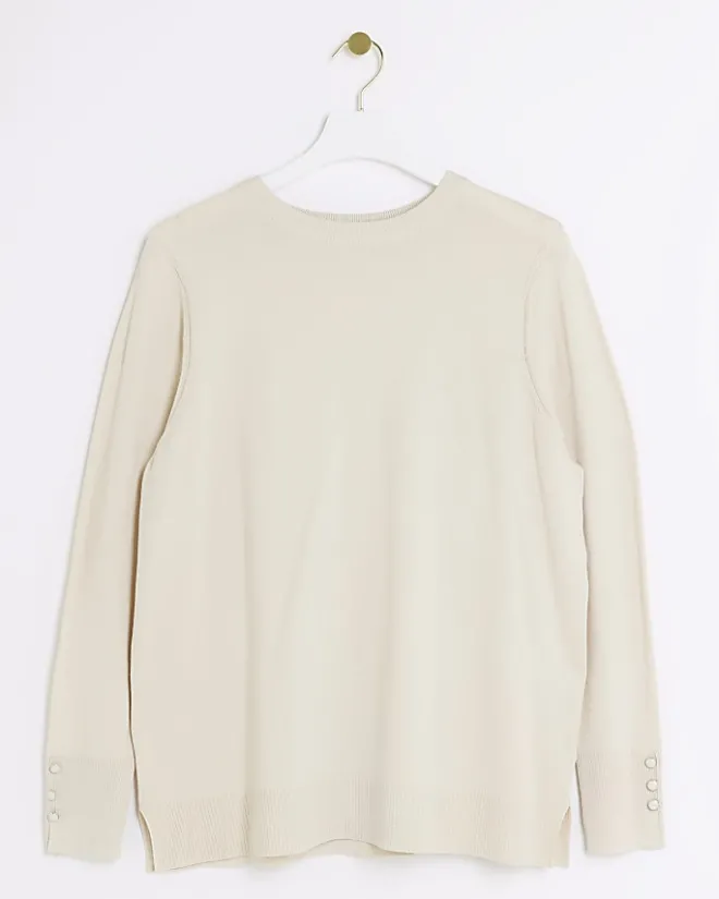 River Island Plus knit long sleeve top Cream New