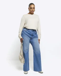 River Island Plus knit long sleeve top Cream New
