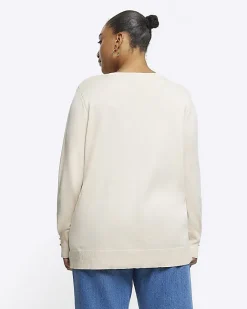River Island Plus knit long sleeve top Cream New
