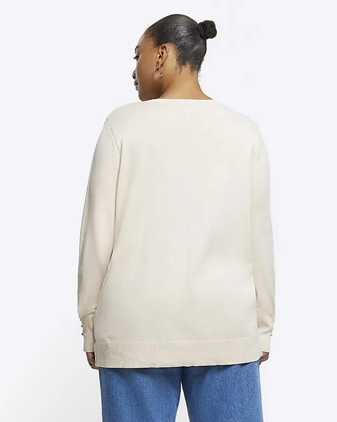 River Island Plus knit long sleeve top Cream New