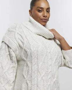 River Island Plus oversized cable knit jumper Cream Discount
