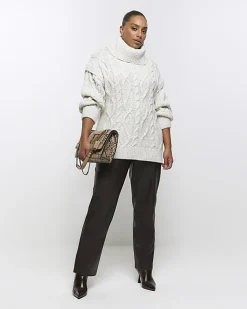 River Island Plus oversized cable knit jumper Cream Discount