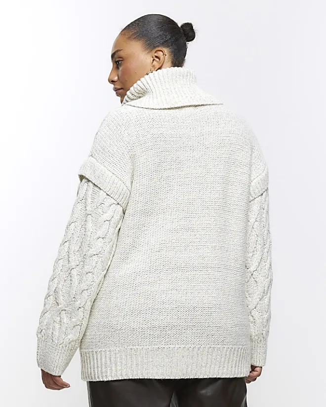 River Island Plus oversized cable knit jumper Cream Discount