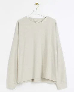 River Island Plus rib cosy sweatshirt Cream Clearance