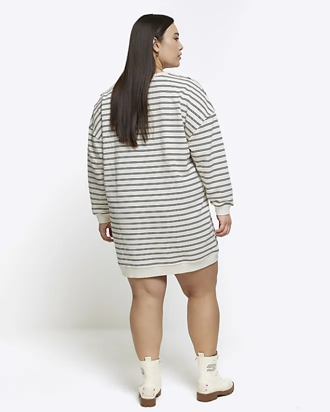 River Island Plus stripe sweatshirt mini dress Cream Hot