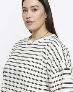 River Island Plus stripe sweatshirt mini dress Cream Hot