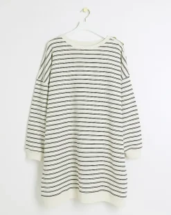 River Island Plus stripe sweatshirt mini dress Cream Hot
