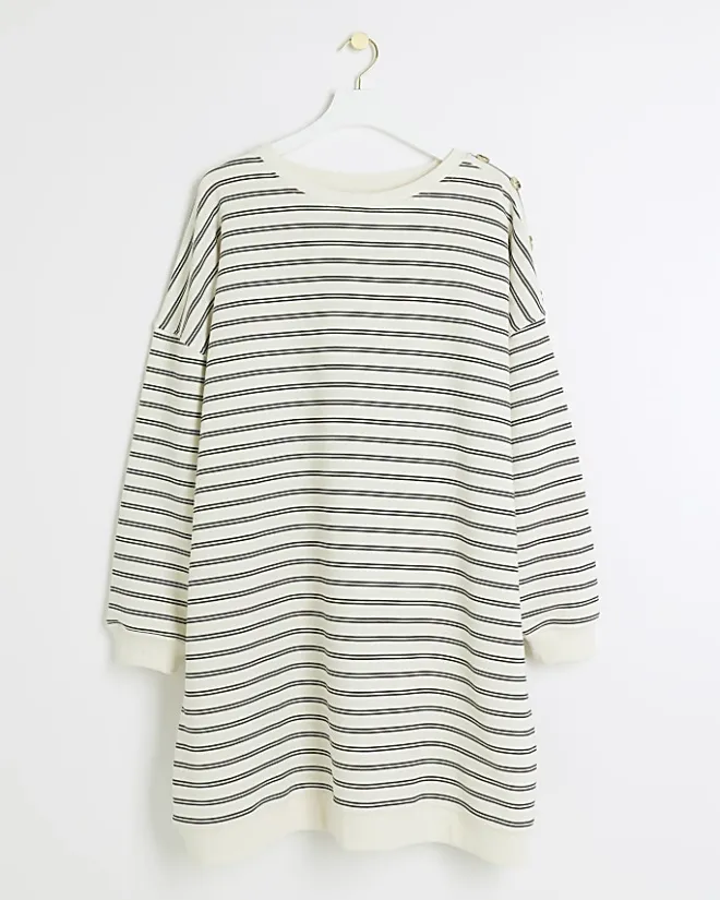 River Island Plus stripe sweatshirt mini dress Cream Hot