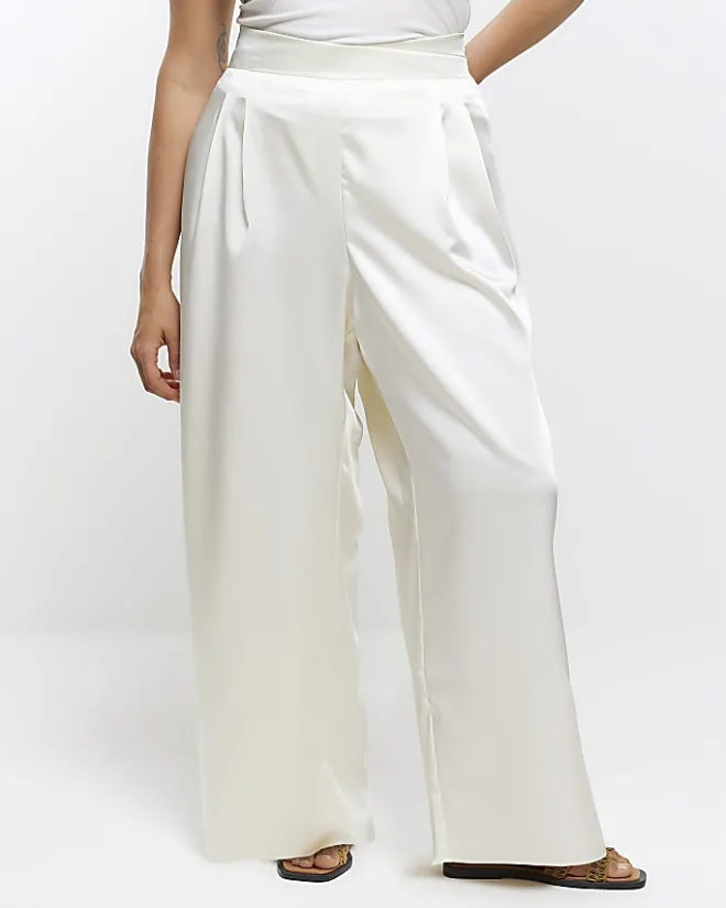 River Island Plus wide leg trousers Cream Online