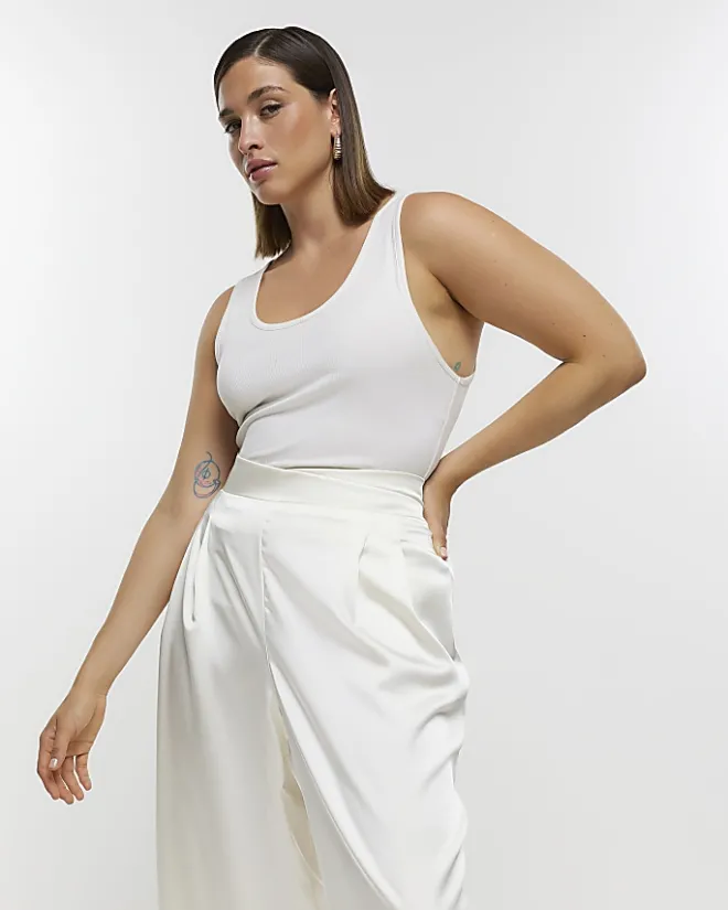 River Island Plus wide leg trousers Cream Online