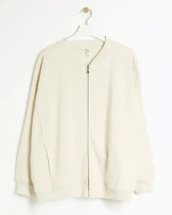 River Island Plus zip up bomber sweatshirt Cream Sale