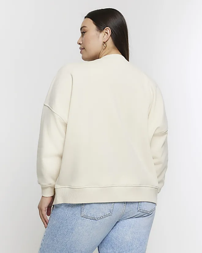 River Island Plus zip up bomber sweatshirt Cream Sale