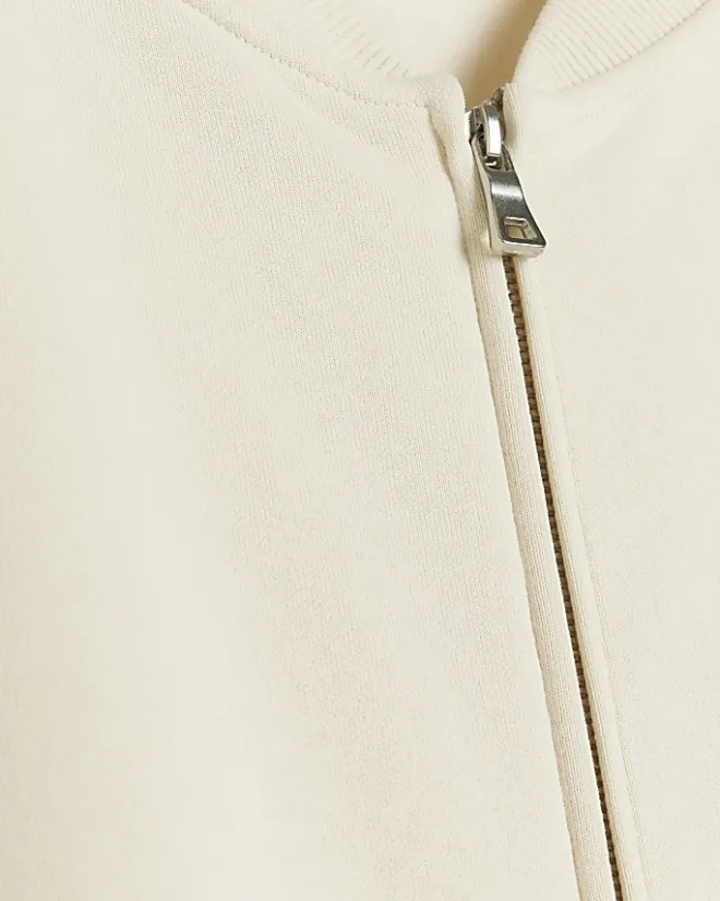 River Island Plus zip up bomber sweatshirt Cream Sale