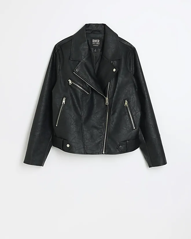 River Island Plus Faux Leather Biker Jacket Black Fashion