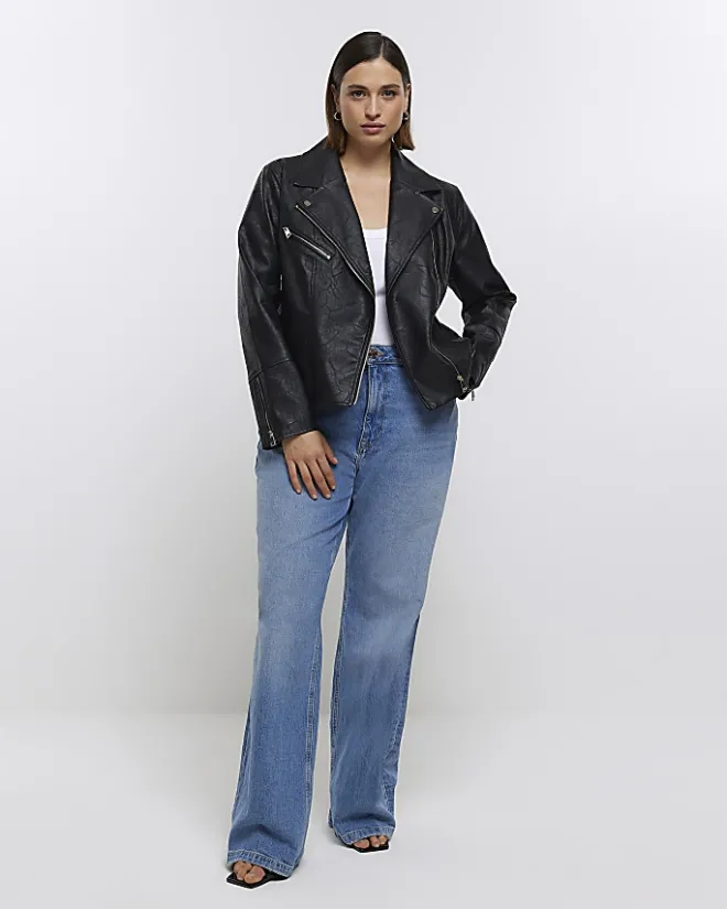 River Island Plus Faux Leather Biker Jacket Black Fashion
