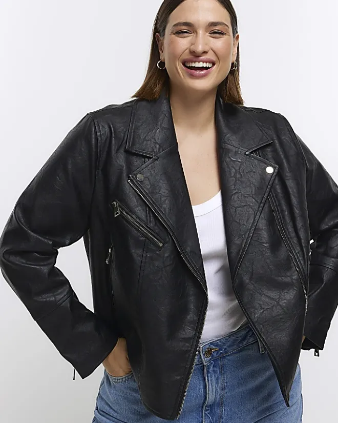 River Island Plus Faux Leather Biker Jacket Black Fashion