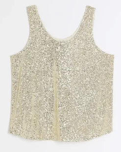 River Island Plus gold sequin tank top Yellow Sale