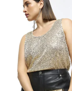 River Island Plus gold sequin tank top Yellow Sale