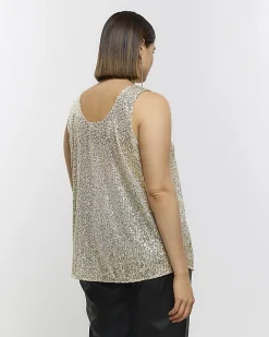 River Island Plus gold sequin tank top Yellow Sale