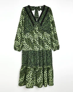 River Island Plus animal print midi dress Green Clearance